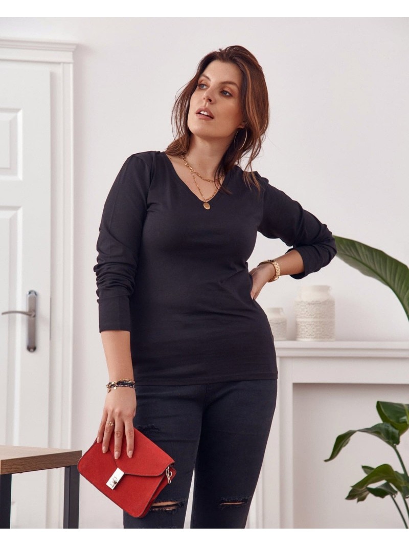 Bluza Plus Size cu maneca lunga, neagra FK568 - Magazin online - Boutique